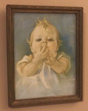 Vintage Nell Hott Baby Calendar Art Circa 1930s 1940s Framed 8"x10" Frame