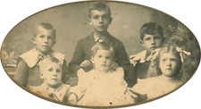 Young Boys  Girls Family Picture Wide Cabinet Card 6 Children