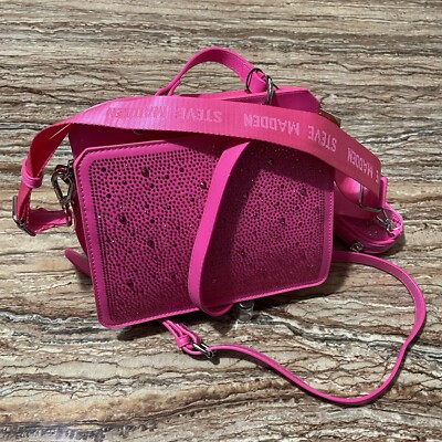 Steve Madden Bag Pink Satchel Crossbody Handbag Embellish Logo