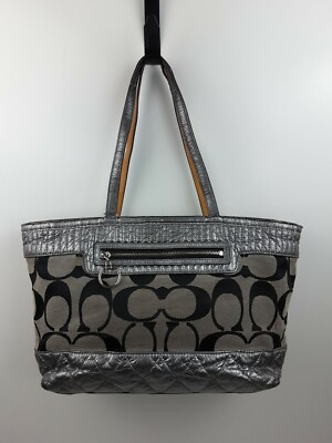 バッグ Coach Poppy Silver Ocelot Shoulder Bag Coach Signature 18676 Poppy Quilted Metallic Tote Shoulder Handbag