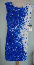 Ralph Lauren Vibrant Blue + White Stretch Floral Dress Size 4 Petite