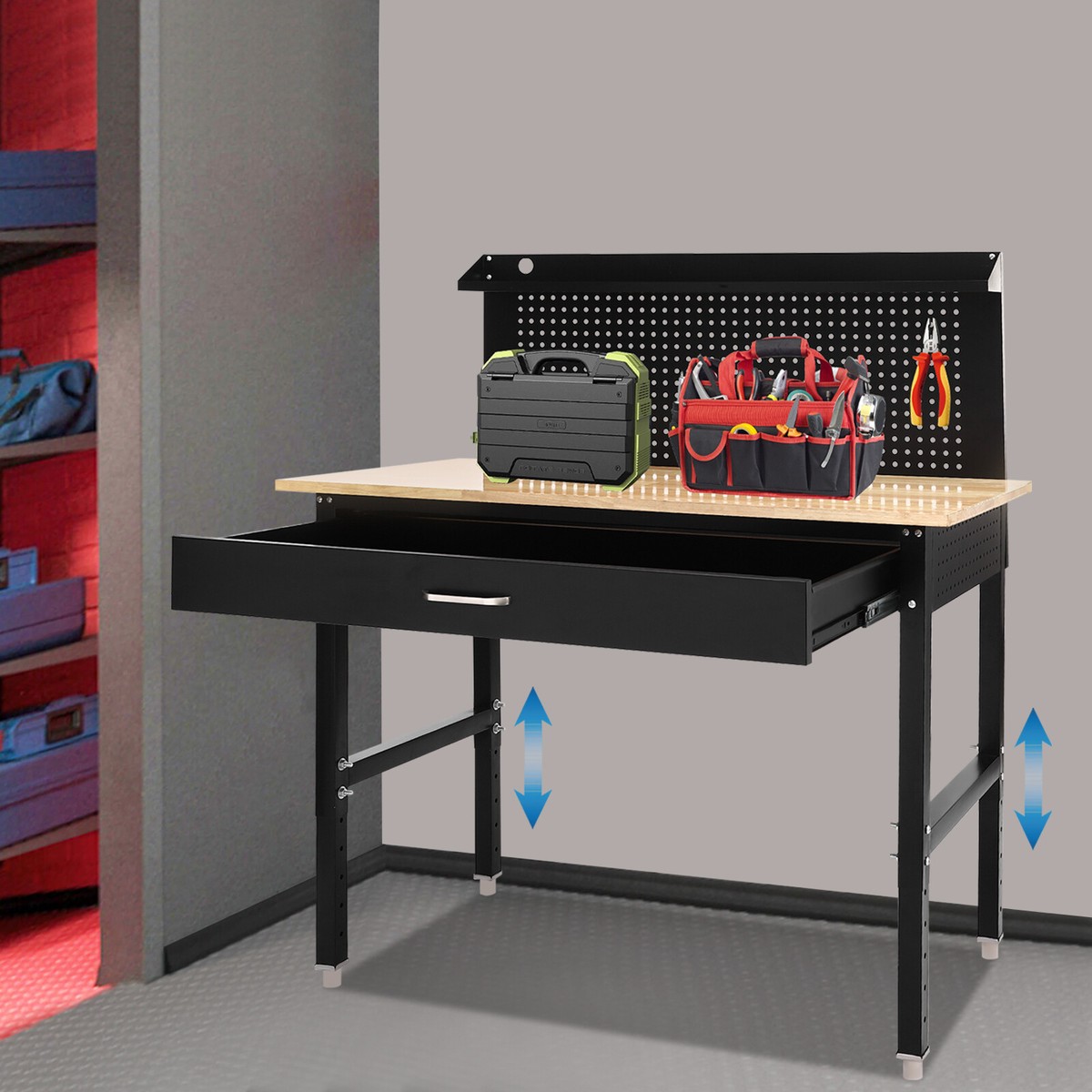 Height Adjustable Garage Workbench Work Bench for Garage Office