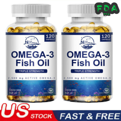 Omega 3 Fish Oil Capsules 3x Strength 2500mg EPA & DHA, Highest Potency 240 Pill
