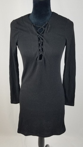 Brandy Melville Donna Nero Manica Lunga Termico Bodycon Vestito Legato  Collo | eBay