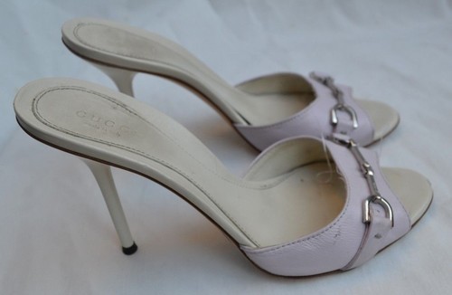 GUCCI AUTH $799 Women's Lilac Leather Horsebit Slides Sandals Size 36.5 - Picture 10 of 11