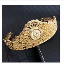 Golden Turkish Coin Crown Wedding Forehead Headwear Fairy Tiara Hair Jewelry