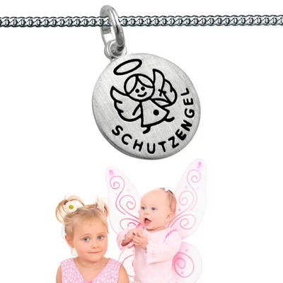 FACHHANDEL-DIREKT Baby Kinder Anhänger Schutzengel mit Gravur Name und 36 cm Kette Echt Silber 925