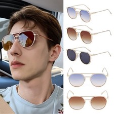 Small Oval Metal Frame Sunglasses UV Protection Double Beam Shades Luxury UV4  