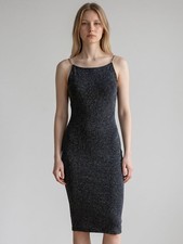 Vintage Scott McClintok Sparkle Lurex Slip  Dress Open Back Rhinestone Straps