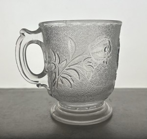 EAPG Antique Campbell Jones #125 ROSE IN SNOW Clear Glass Mug IN FOND REMEMRANCE