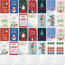 26 Pack Christmas Cards with Envelopes and Stickers, Christmas Greeting Cards Bu