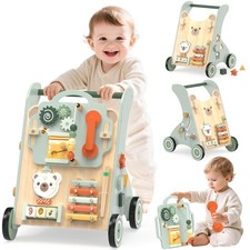 Wooden Baby Walker, Adjustable Speed Baby Push Walker for 1 Year Old, 10-in-1...