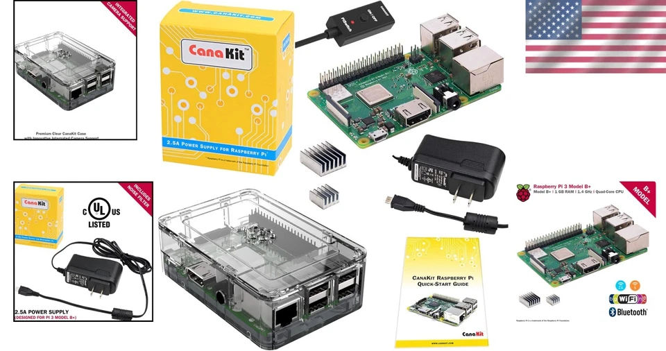 Premium Raspberry Pi 3 Modelo B+ Paquete Completo con Fuente de Alimentación y Disipadores de Calor Foto 2 de 4