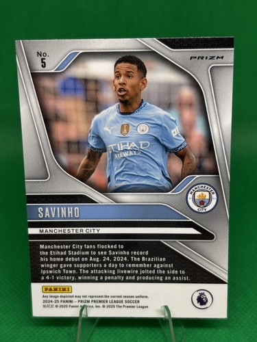 2024-25 Panini Prizm Premier League Savinho Lazer Prizm Manchester #5 - Foto 2 di 2