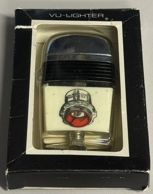 VINTAGE SCRIPTO VU LUCITE TANK DESIGN BLACK BAND LIGHTER UNFIRED IN BOX #417