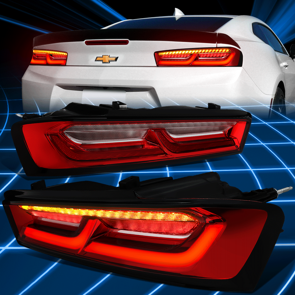 For 16-18 Chevy Camaro LED Bar Amber Sequential Signal Tail Lights