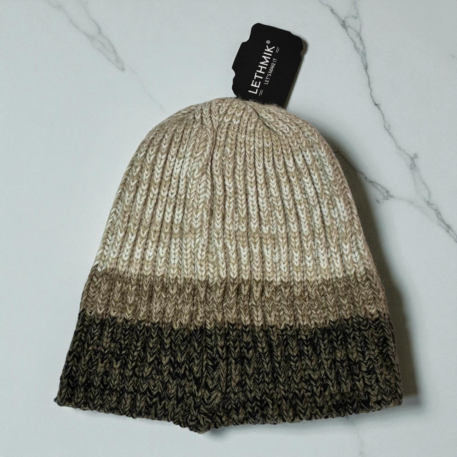 LETHMIK Neutral Winter Beanie Heavy Knit 3 Tone Brown Hat Sk