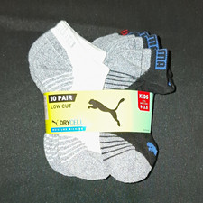 PUMA DryCELL Moisture Wicking Kids No-Show Socks 10 Pairs Gray/Black 9-3.5