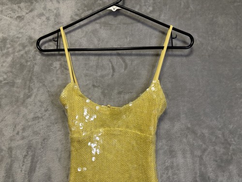 Tiger Mist Sequin Mesh Mini Dress Size XS Yellow Fit Flare Slip Party