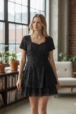Vintage Nite Kraze Black Metallic Satin Short Dress 11/12