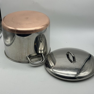 Vtg Revere Ware SS 10 Qt Stock Pot & Lid Commercial Grade Copper Bottom Clinton