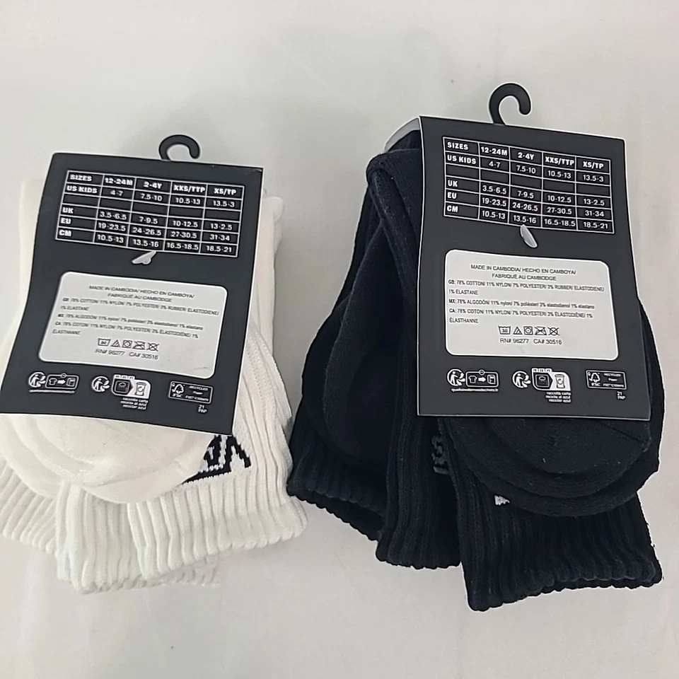 NUEVO CON ETIQUETAS Vans Niños Calcetines Clásicos Crew Paquete de DOS, 3 Blancos y Negros Talla 10.5-13 Foto 4 de 4