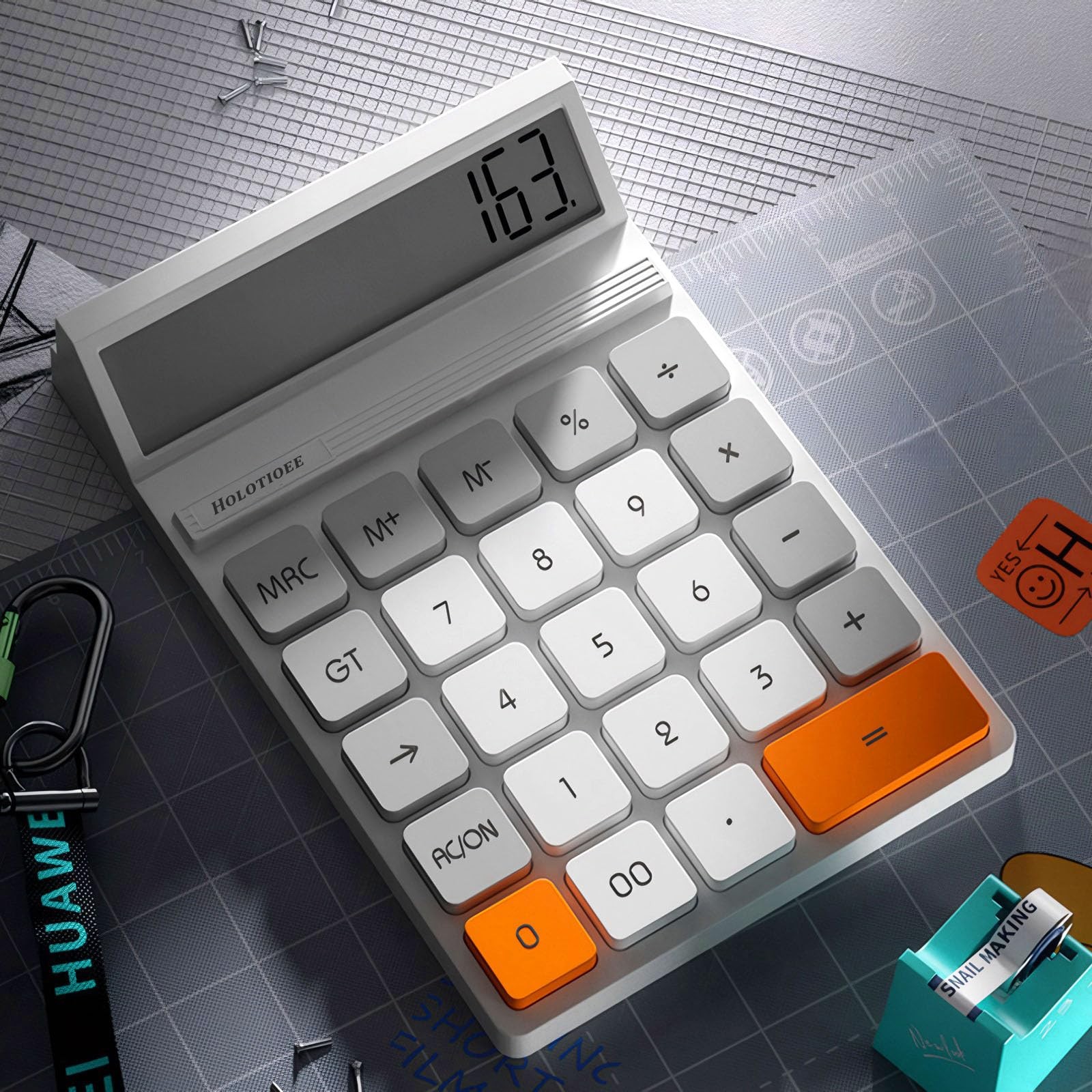 Holotioee 12 Digits Desktop Calculator with Large LCD Display and Small, grey
