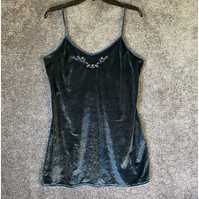Vintage Delicates Velvet Lingerie Chemise Slip Dress Womens Medium Green 90s