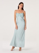 ASTR The Label Jade Ruffle Trim Satin Maxi Dress Size Medium Seafoam Teal New