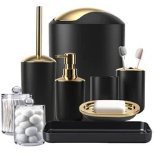 9 Piece Black Bathroom Accessories Set Complete, Trash Can, Soap Dispenser, S...