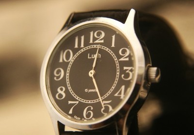 Serviced Vintage 1980'S Soviet 15J men's LUCH black dial manual wind wristwatch