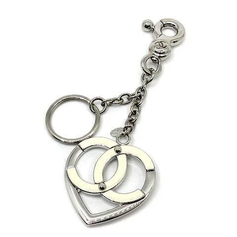 CHANEL Keychain Key Ring Coco Mark Heart White Silver Women's Total length 13cm - Picture 1 of 6