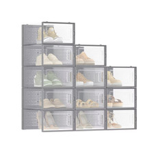 SONGMICS Shoe Boxes Clear Stackable Plastic Shoe Storage Boxes with Lids 12 Pack