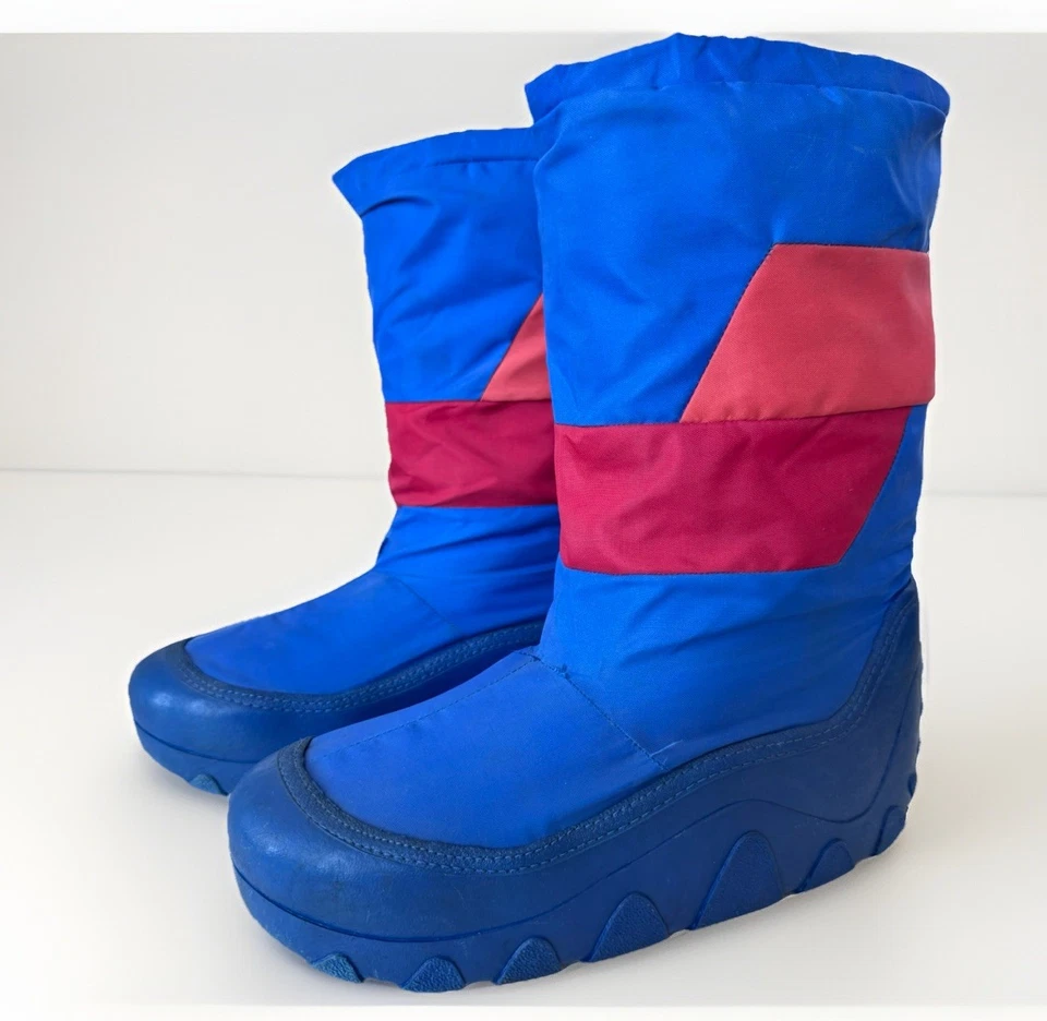 Botas masculinas vintage anos 70 anos 80’s bloco de cores azul nylon sola de borracha lua de neve tamanho 9 - Imagem 2 de 4