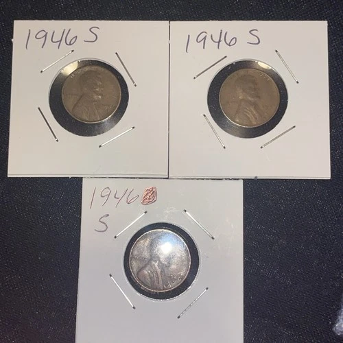 (Lot Of 3)1946 S Lincoln Cent G) to VG) Circulated Condition Copper Penny