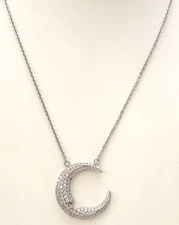 Park Lane Crescent Moon Pave Crystals Silver Tone Necklace 18" L