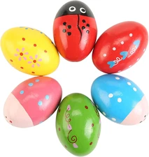 Set of 6 Wooden Egg Shakers Hand Musical Maracas Percussion Instruments NEW