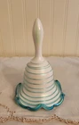 Vintage Fenton Iridescent Pearl White Bell w/ Turquoise Blue Spiral Glass Ribbon