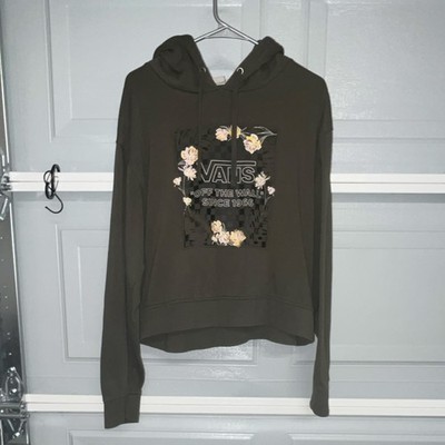 VANS Women's Olive Floral Logo Pullover Hoodie XL Fleece Graphic Print