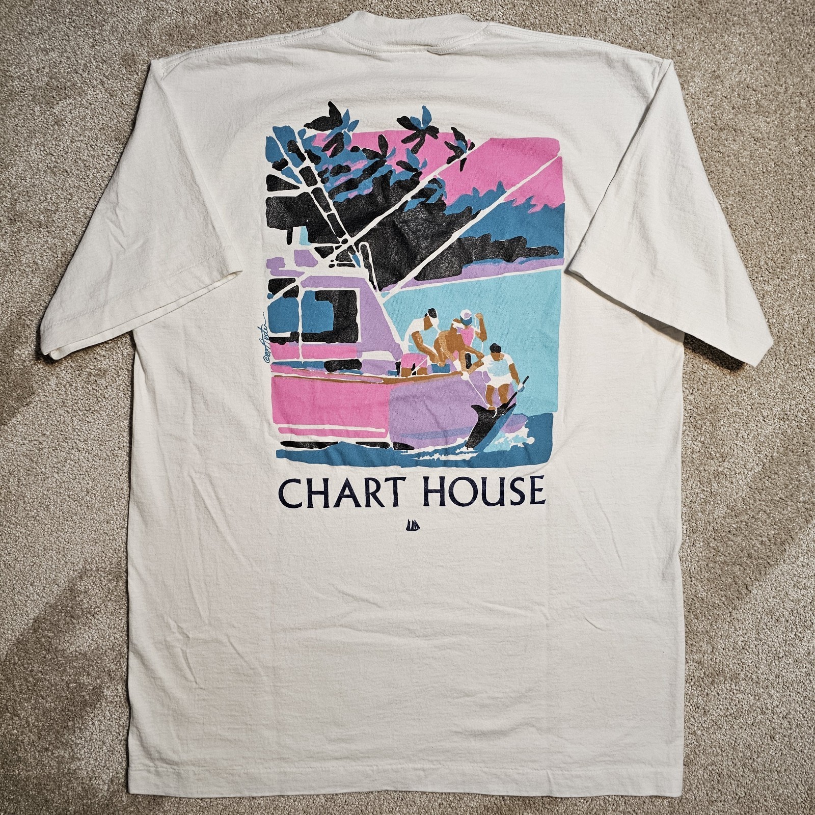 Vintage 1987 Chart House FL Tee Jays T-shirt Mens L Single Grunge Preppy Sleeze