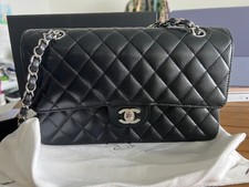 CHANEL Classic Double Flap Bag Quilted Caviar Medium Silver Hardwear