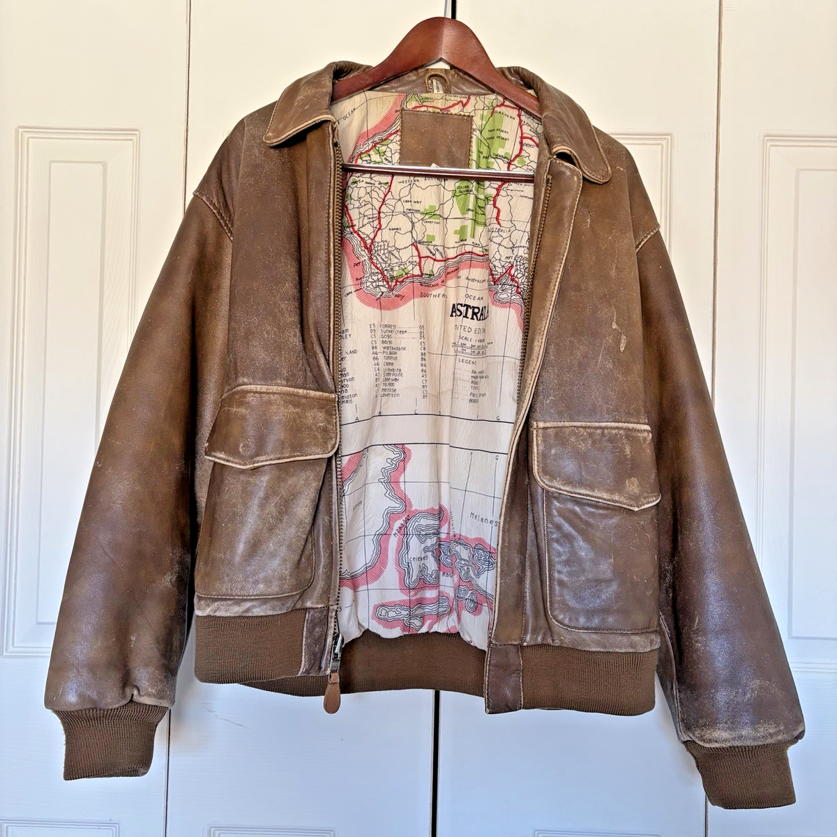Authentic Vintage 1980s Brown Genuine Leather Bomber Jacket