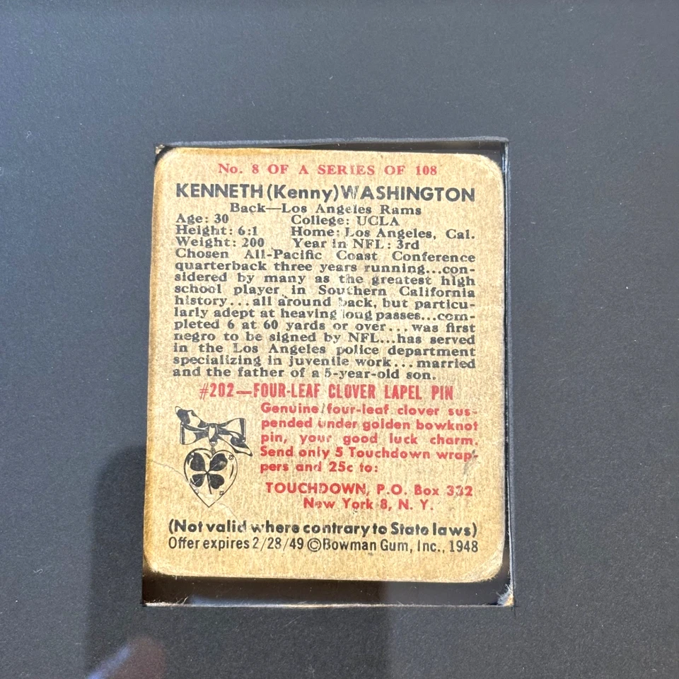 Kenny Washington 1948 Bowman RC, All-America in 8x10 Double-Sided Display Frame - Image 4 of 4