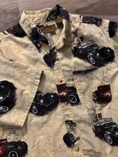 ClearWater Outfitters Shirt Medium Short Sleeve Yellow Button Down Hot Rod VTG