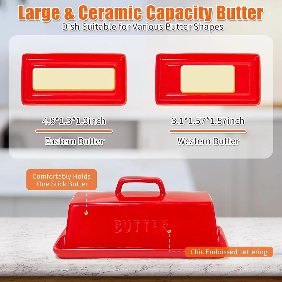 Plato de mantequilla con tapa para encimera, plato de mantequilla de cerámica cubierto, bandeja de mantequilla St Foto 4 de 4