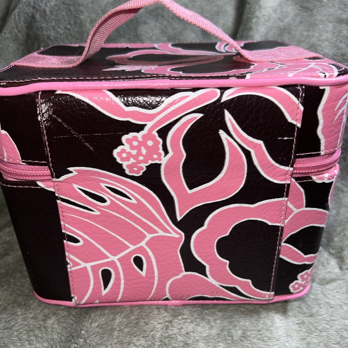Vintage Roxy Train Case Luggage Makeup Bag Travel Hibiscus