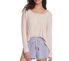 Splendid long sleeve Henley & shorts 2pc pajama set large NEW