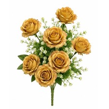 7 Artificial Golden Rose Bouquet with White Fillers Arrangement