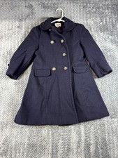 VTG Arakawa Pea Coat Girls 8 Navy Blue Wool Double Breasted Crest Button Front