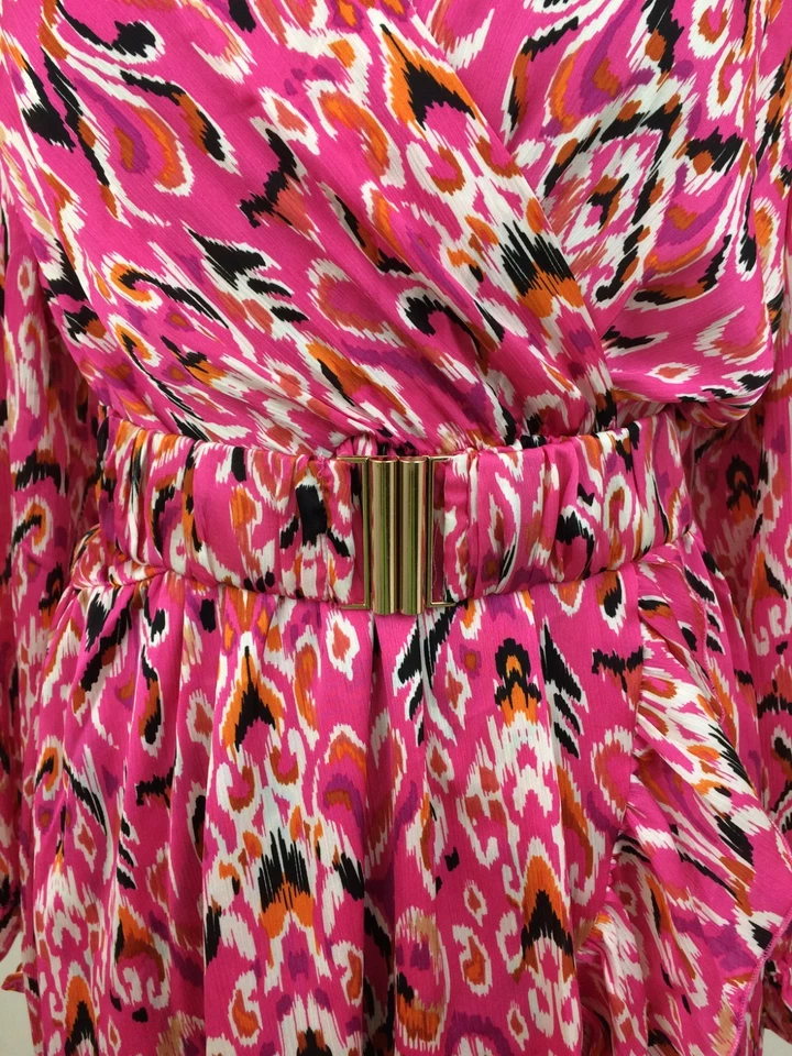 Женское платье J S Millenium размер M розовое со структурным v-образным вырезом подпоясанное многослойное б/у F1 - Изображение 3 из 4